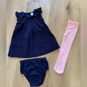 Baby Gap Corduroy Dress, With Matching Panties and Pink Pantyhose. Size 18-24